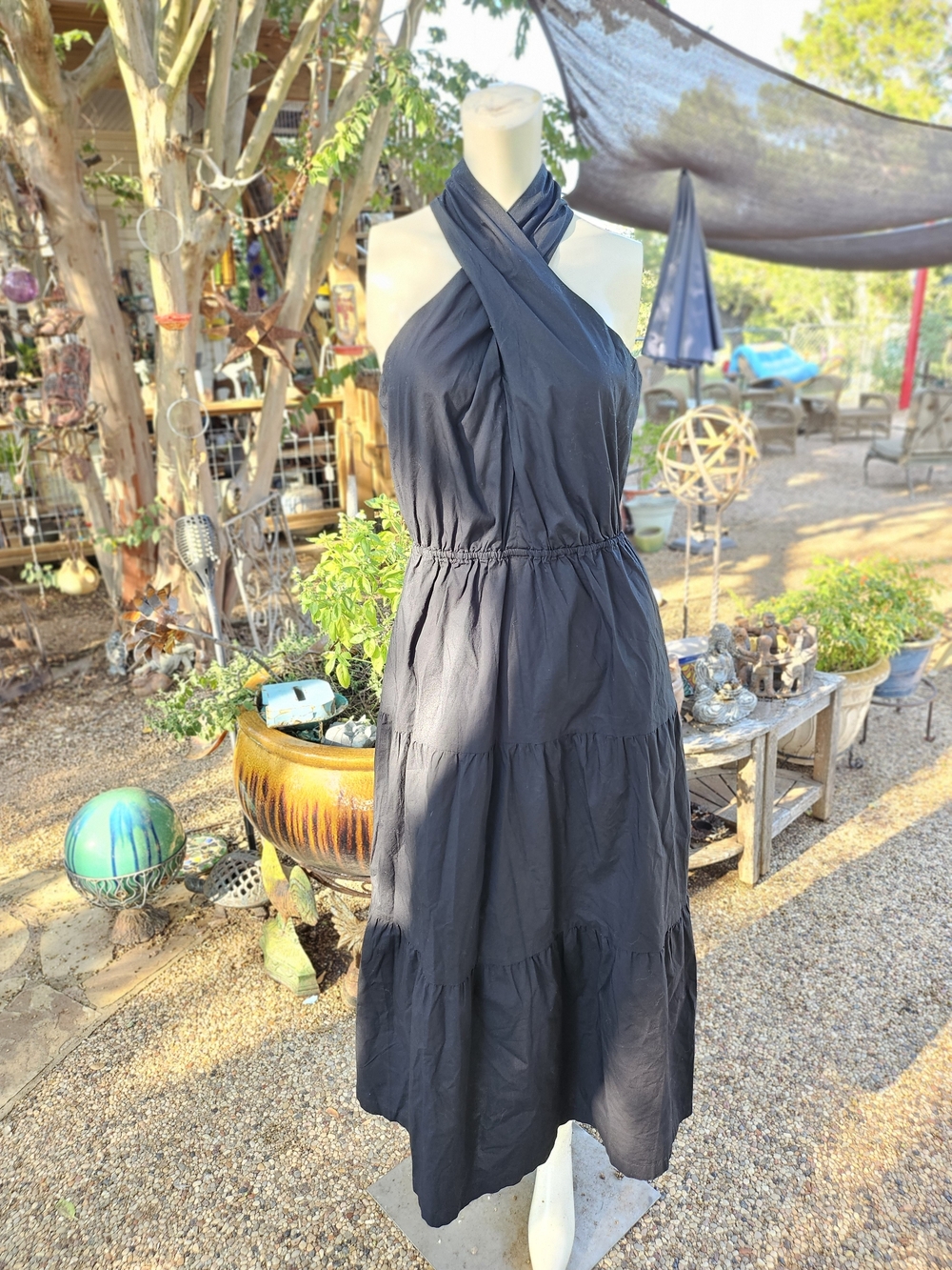 New W Tag GAP Black Cotton Cross Halter Midi Dress Size S